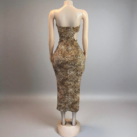 Leopard Print Strapless Midi Dress - Picture 2 of 6